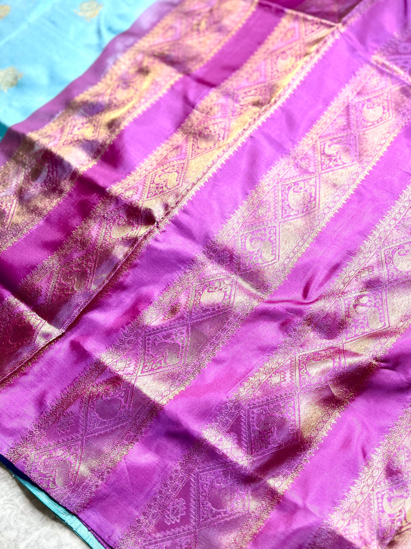 Handwoven Art Silk Saree -  Blizzard Blue + Fuchsia Purple