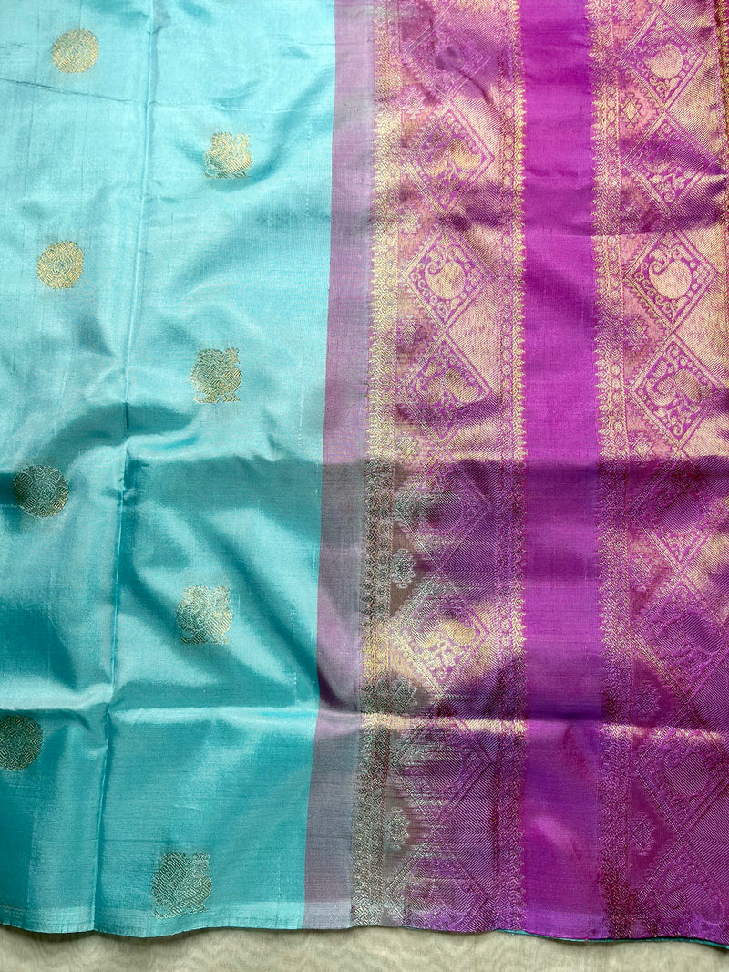Handwoven Art Silk Saree -  Blizzard Blue + Fuchsia Purple