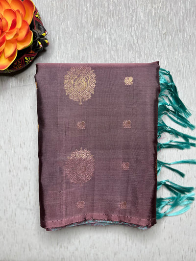 Handwoven Art Silk Saree - Congo Brown +  Rose Bud Cherry