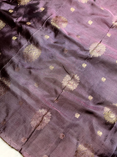 Handwoven Art Silk Saree - Congo Brown +  Rose Bud Cherry