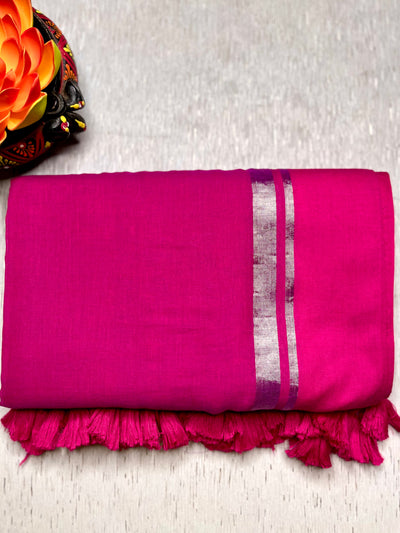 Handwoven Cotton Saree - Magenta + Persian Rose