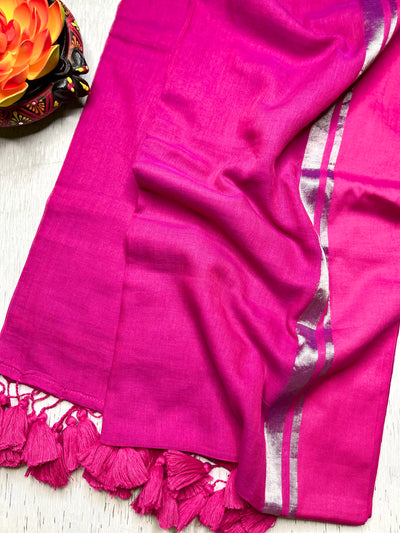 Handwoven Cotton Saree - Magenta + Persian Rose