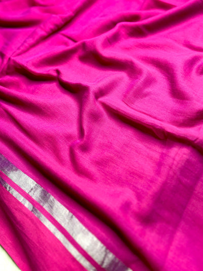Handwoven Cotton Saree - Magenta + Persian Rose