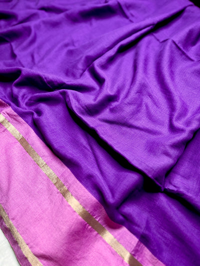 Handwoven Cotton Saree - Electric Violet + Flamingo Pink