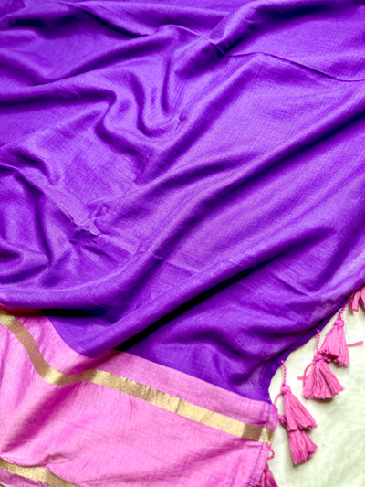 Handwoven Cotton Saree - Electric Violet + Flamingo Pink