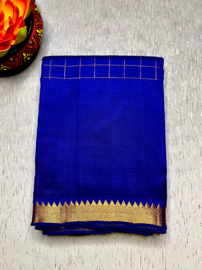 Handwoven Mangalgiri Silk Cotton Saree -  Ocean Blue + Gold