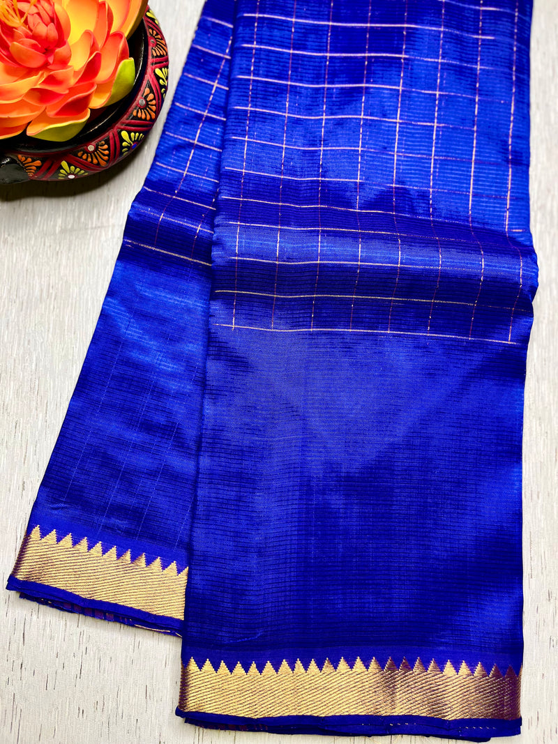 Handwoven Mangalgiri Silk Cotton Saree -  Ocean Blue + Gold