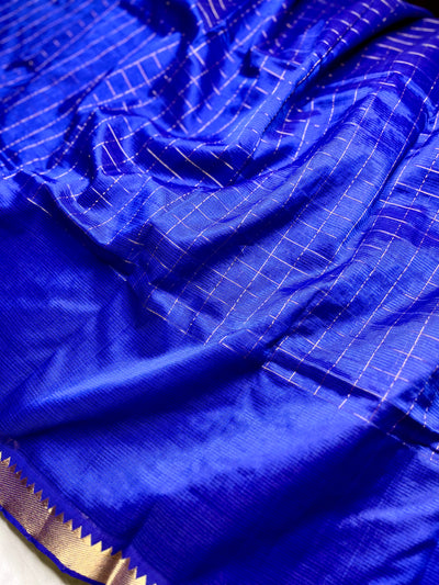 Handwoven Mangalgiri Silk Cotton Saree -  Ocean Blue + Gold
