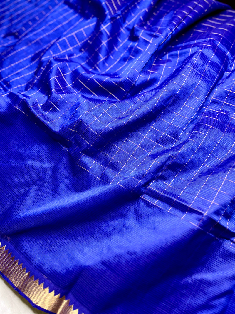 Handwoven Mangalgiri Silk Cotton Saree -  Ocean Blue + Gold
