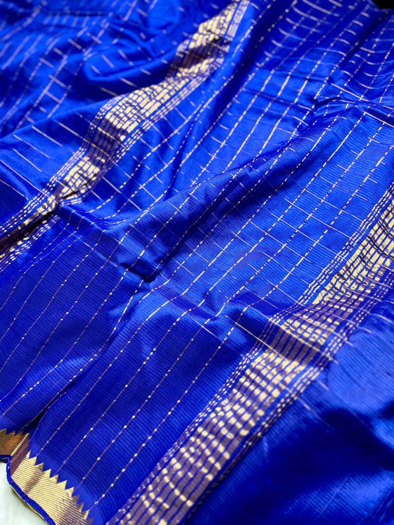 Handwoven Mangalgiri Silk Cotton Saree -  Ocean Blue + Gold