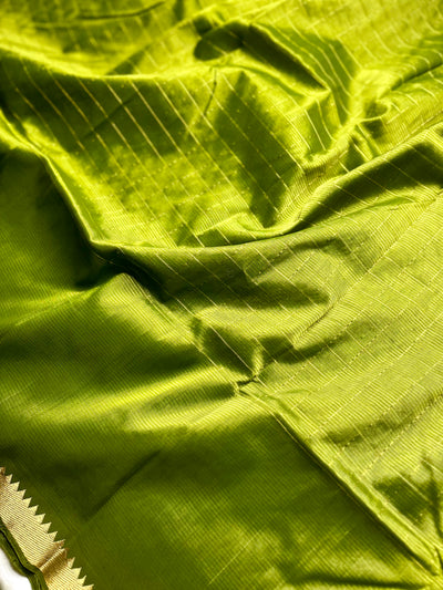Handwoven Mangalgiri Silk Cotton Saree - Trendy Green + Gold