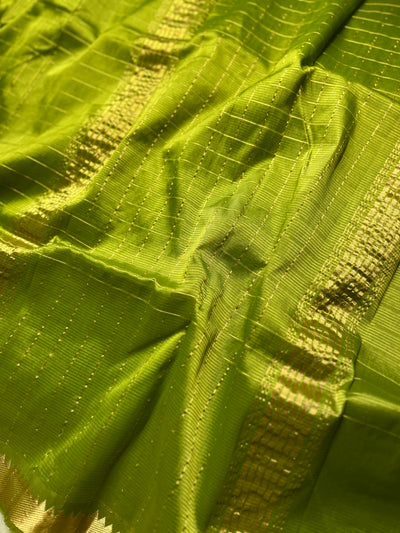 Handwoven Mangalgiri Silk Cotton Saree - Trendy Green + Gold