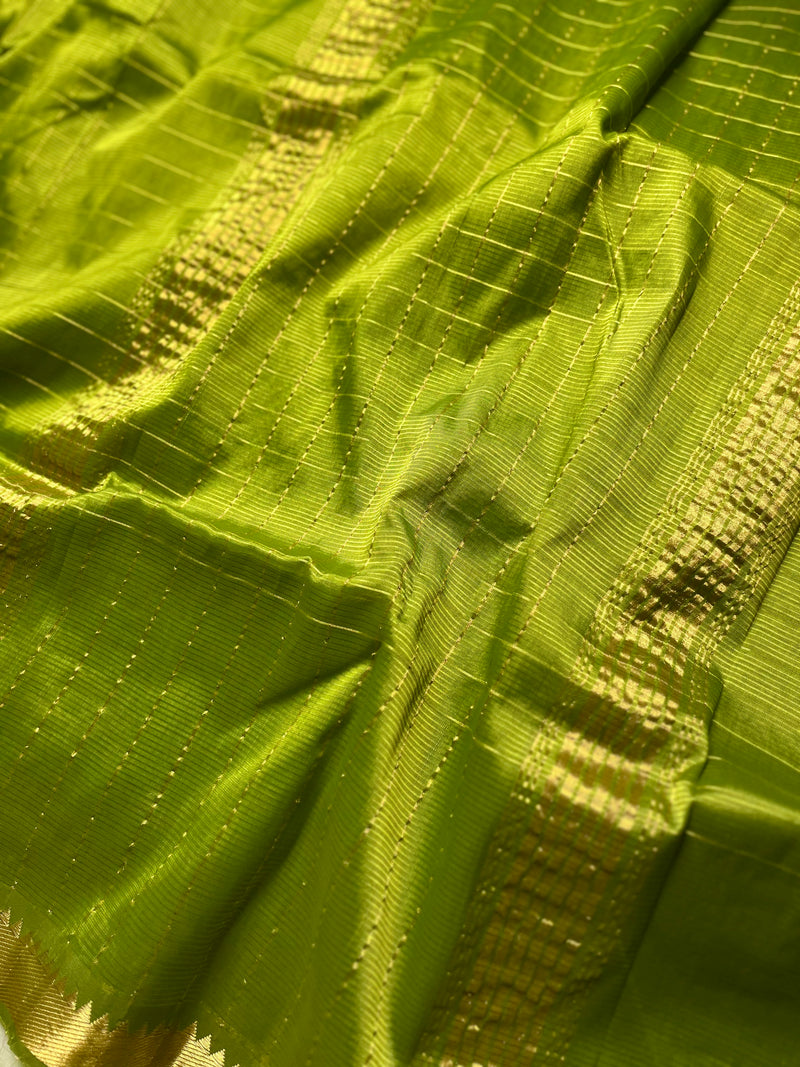 Handwoven Mangalgiri Silk Cotton Saree - Trendy Green + Gold