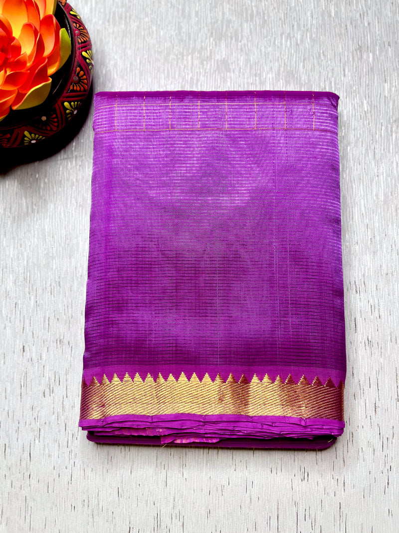 Handwoven Mangalgiri Silk Cotton Saree - Bright Lavender + Gold