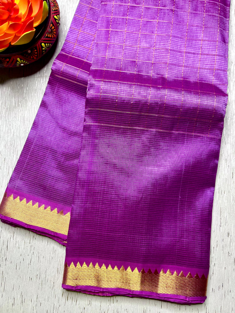 Handwoven Mangalgiri Silk Cotton Saree - Bright Lavender + Gold