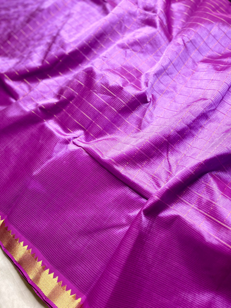 Handwoven Mangalgiri Silk Cotton Saree - Bright Lavender + Gold