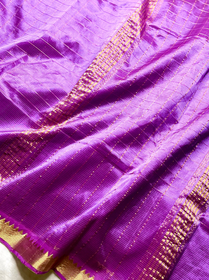 Handwoven Mangalgiri Silk Cotton Saree - Bright Lavender + Gold