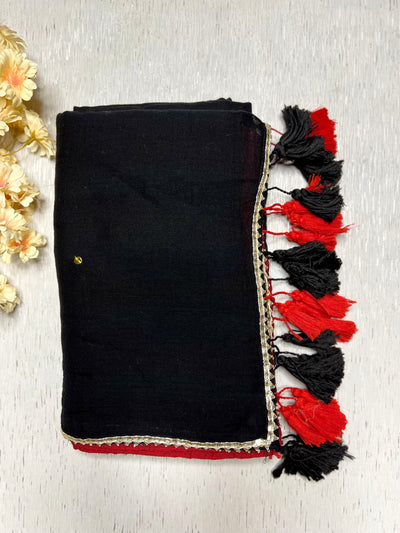 EXP - Handwoven Cotton Saree - Red + Black