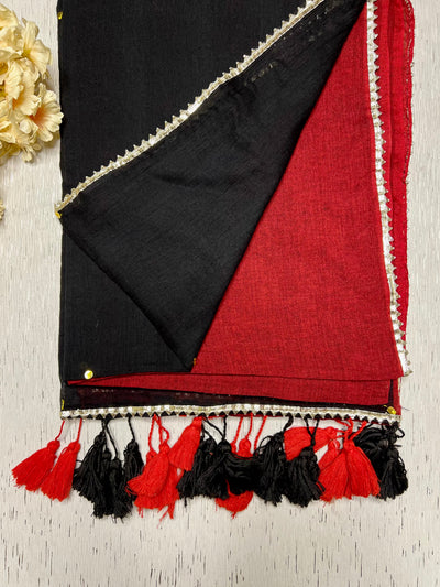 EXP - Handwoven Cotton Saree - Red + Black