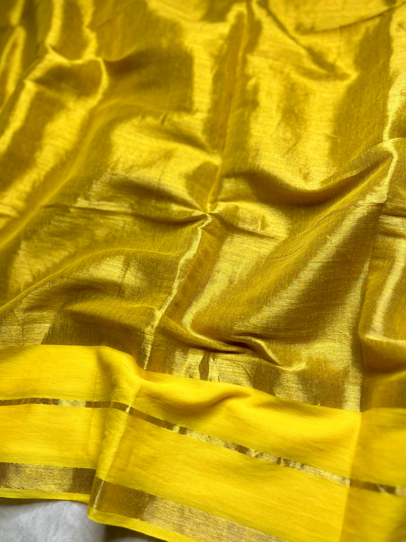 Handwoven Cotton Saree - Sunflower Yellow+ Shimmer Gold