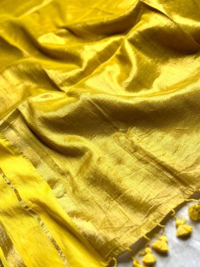 Handwoven Cotton Saree - Sunflower Yellow+ Shimmer Gold