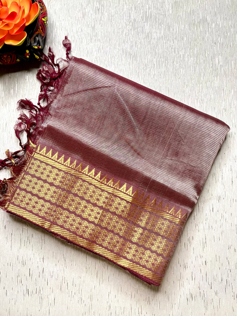 Handwoven Mangalgiri Silk Cotton Saree - Maverick + Gold