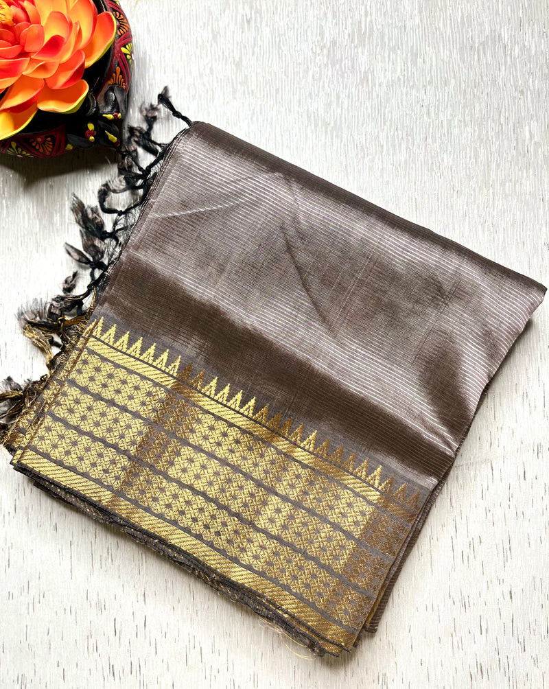 Handwoven Mangalgiri Silk Cotton Saree - Twilight + Gold