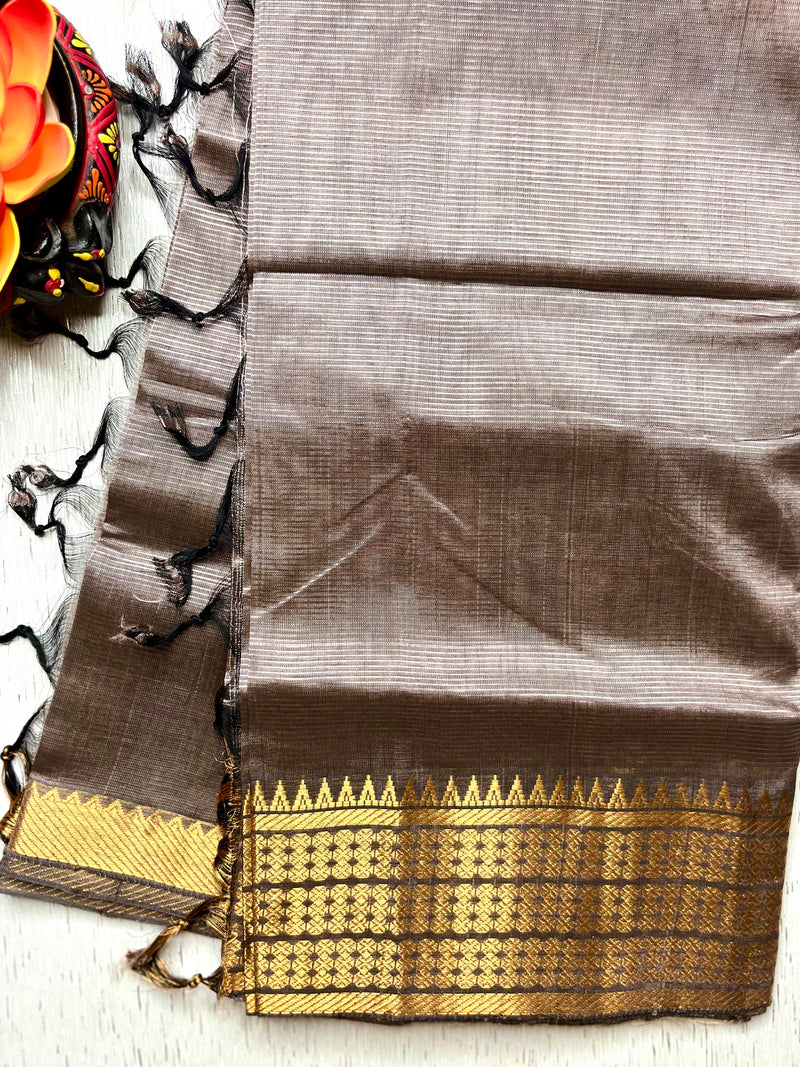 Handwoven Mangalgiri Silk Cotton Saree - Twilight + Gold