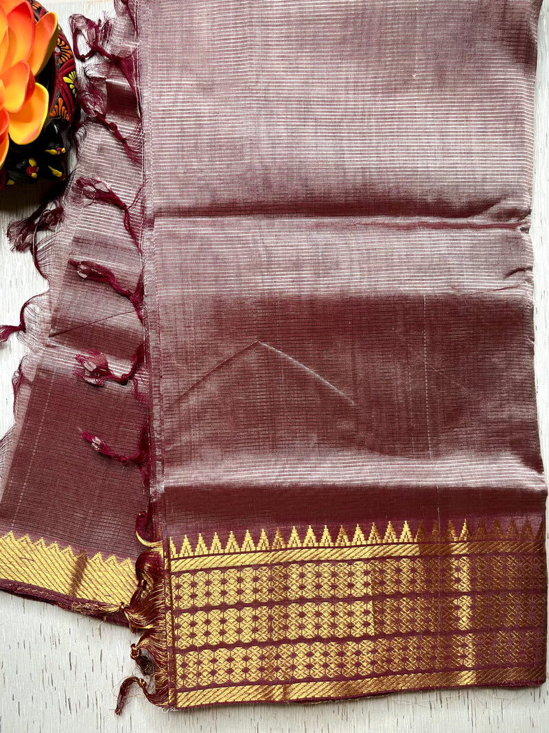 Handwoven Mangalgiri Silk Cotton Saree - Maverick + Gold