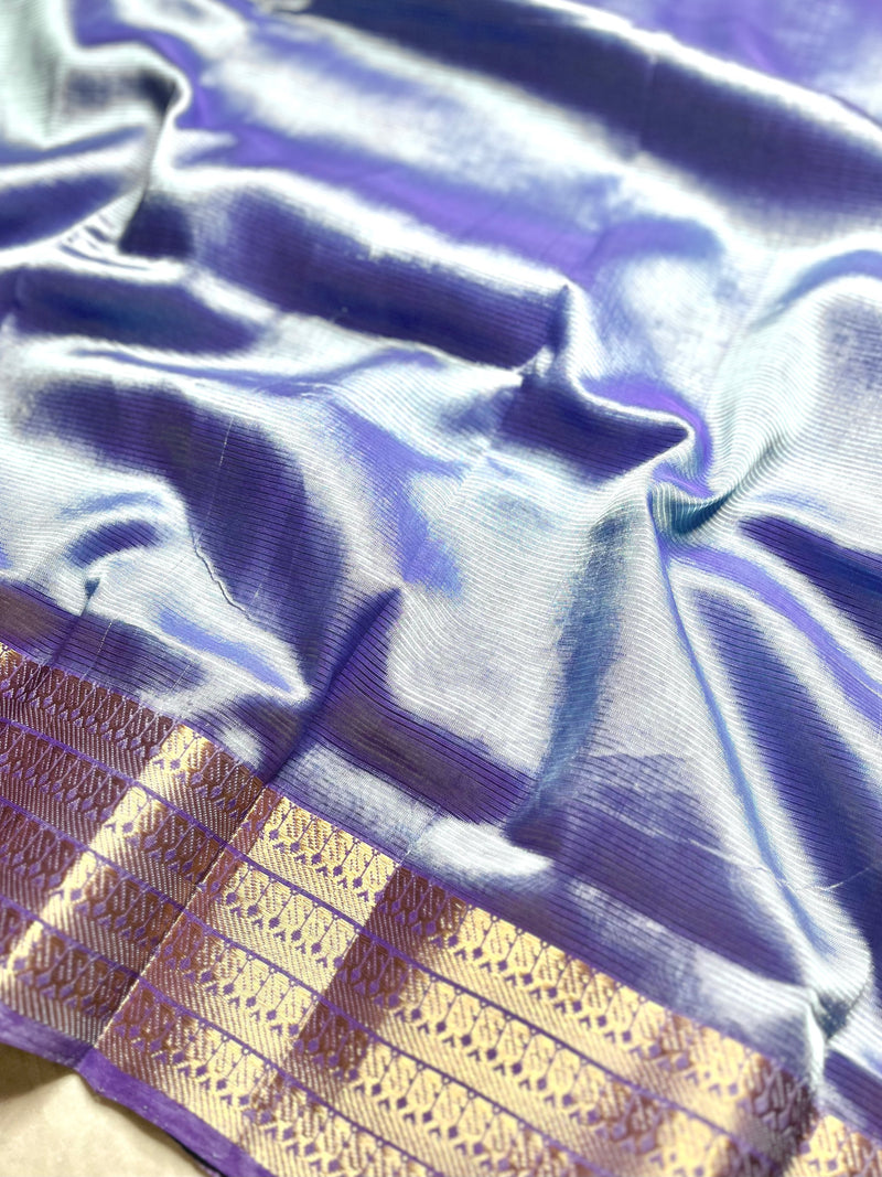 Handwoven Mangalgiri Silk Cotton Saree - Cold Blue + Gold