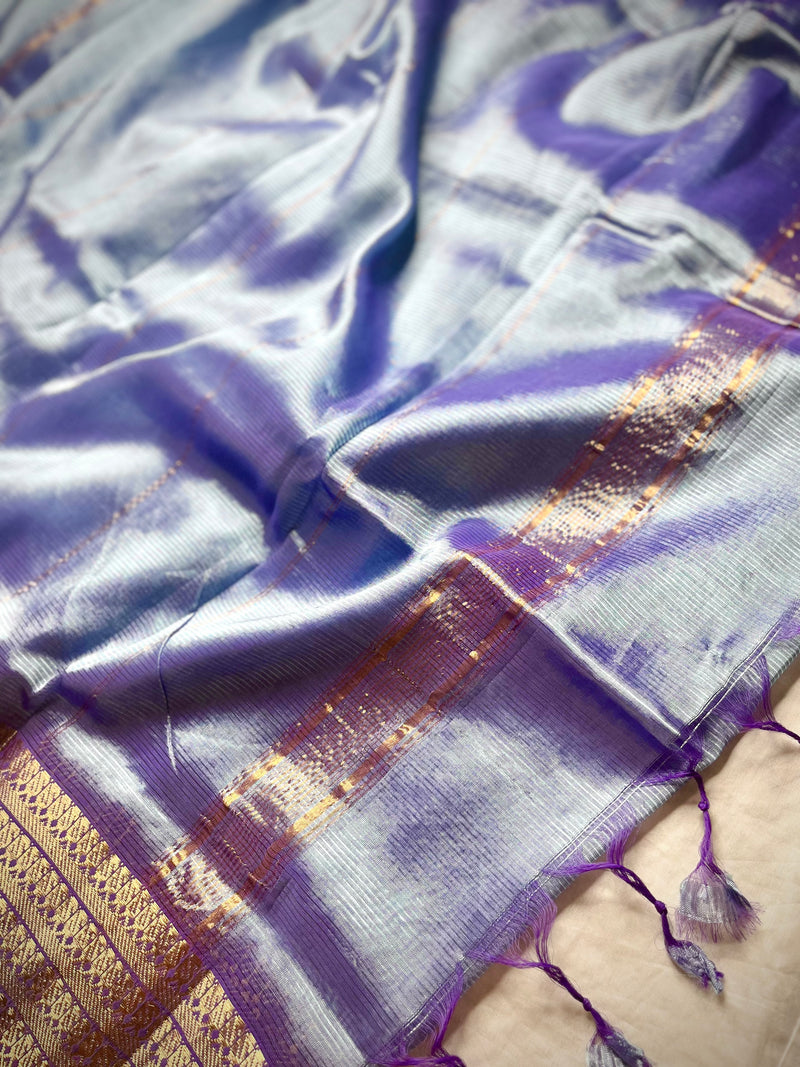 Handwoven Mangalgiri Silk Cotton Saree - Cold Blue + Gold