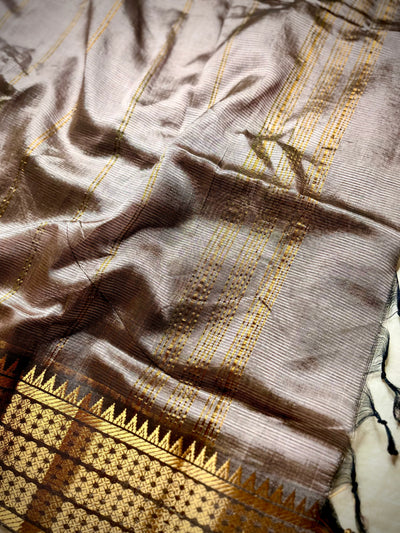 Handwoven Mangalgiri Silk Cotton Saree - Twilight + Gold
