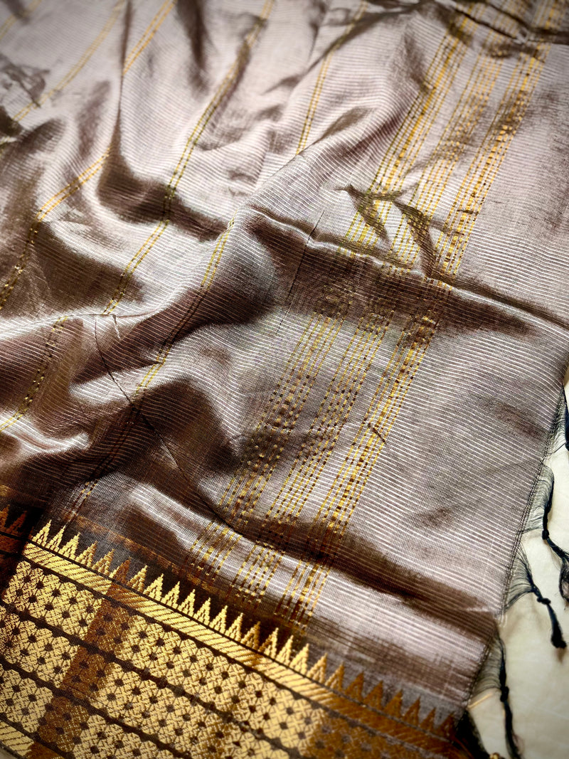 Handwoven Mangalgiri Silk Cotton Saree - Twilight + Gold