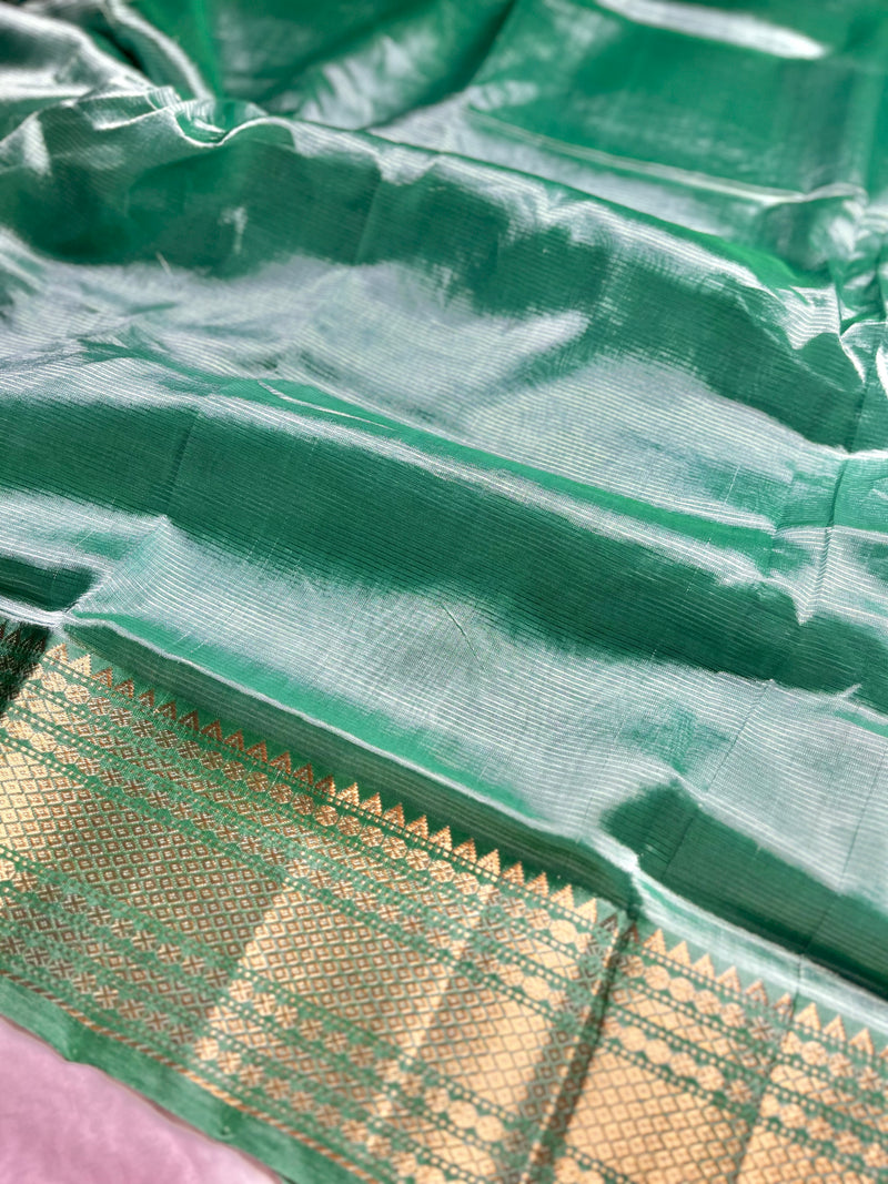 Handwoven Mangalgiri Silk Cotton Saree - Water Leaf + Gold
