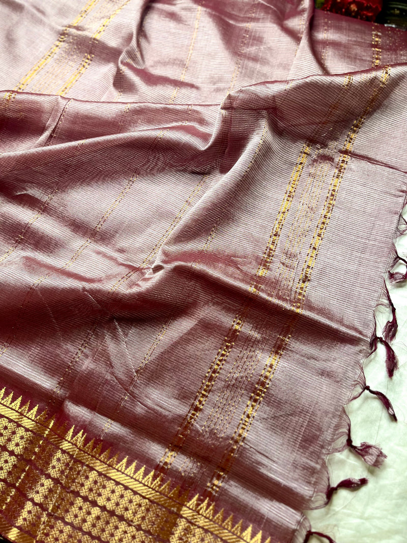 Handwoven Mangalgiri Silk Cotton Saree - Maverick + Gold
