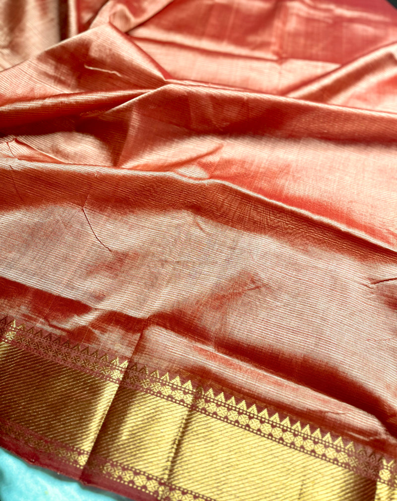 Handwoven Mangalgiri Silk Cotton Saree - Sea rust + Gold