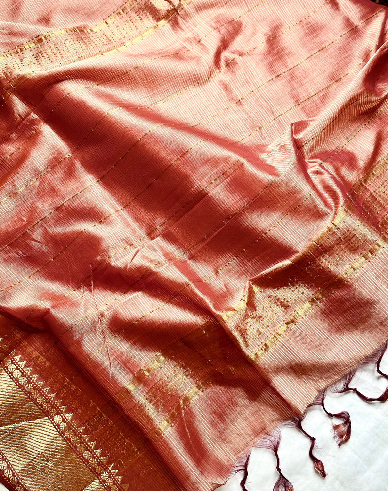 Handwoven Mangalgiri Silk Cotton Saree - Sea rust + Gold