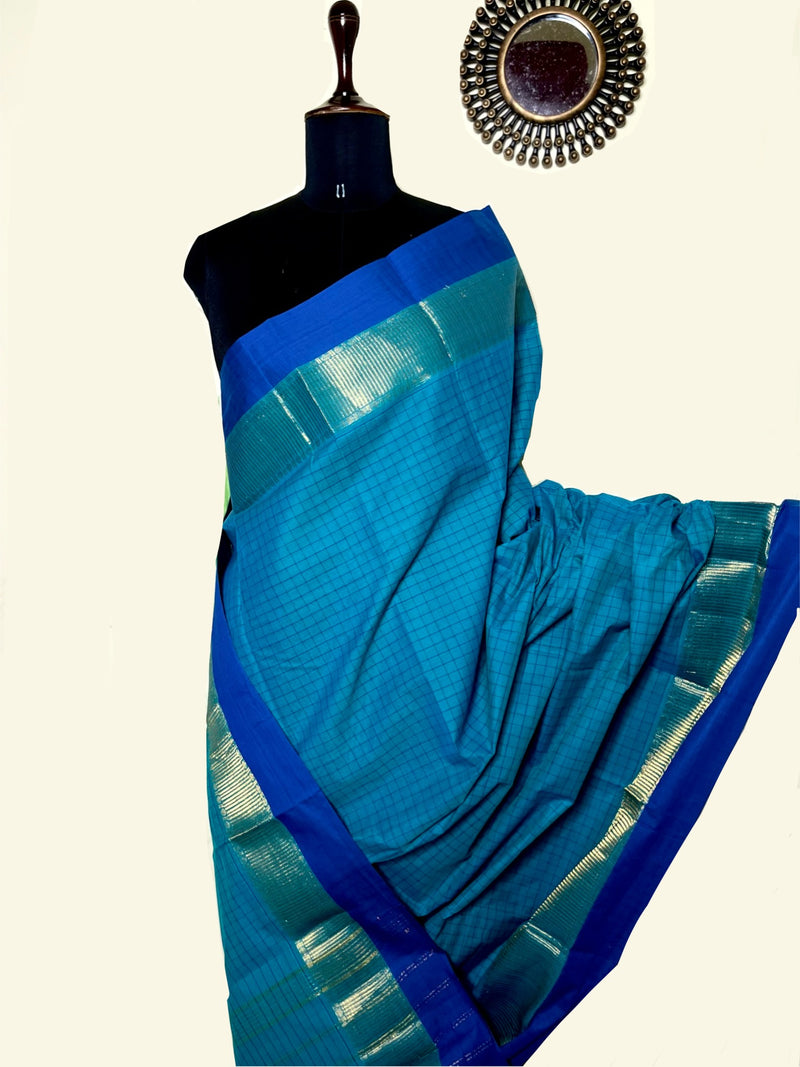 Chettinad Cotton Saree - Blue and Pink – WEAVERS BOUTIQUE