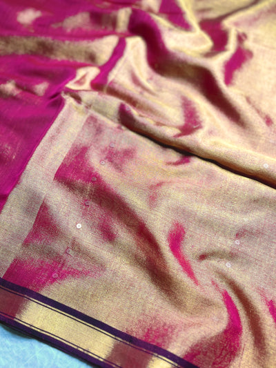 Handwoven Tissue Saree - Chestnut Rose + Mineral Green