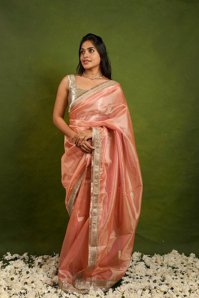 EXP - Alya - Tissue Silk Saree - Cavern Baby Pink + Silver Gotta