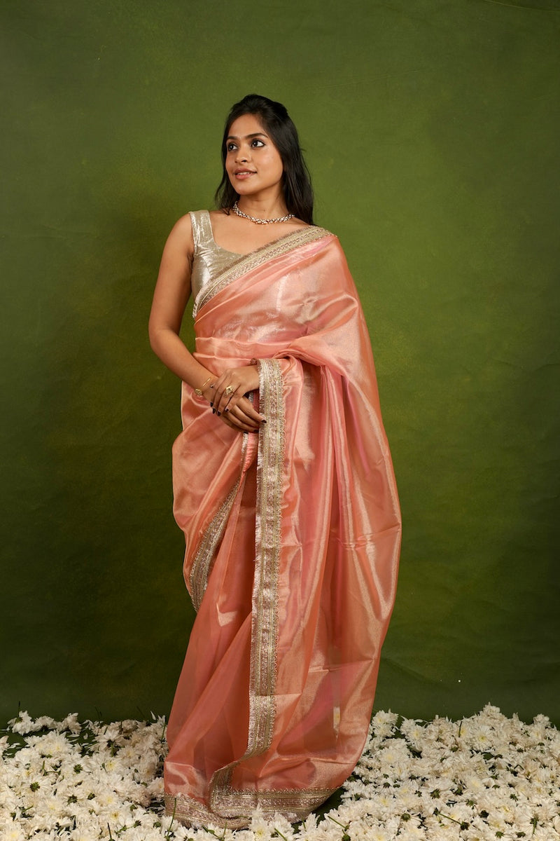 EXP - Alya - Tissue Silk Saree - Cavern Baby Pink + Silver Gotta