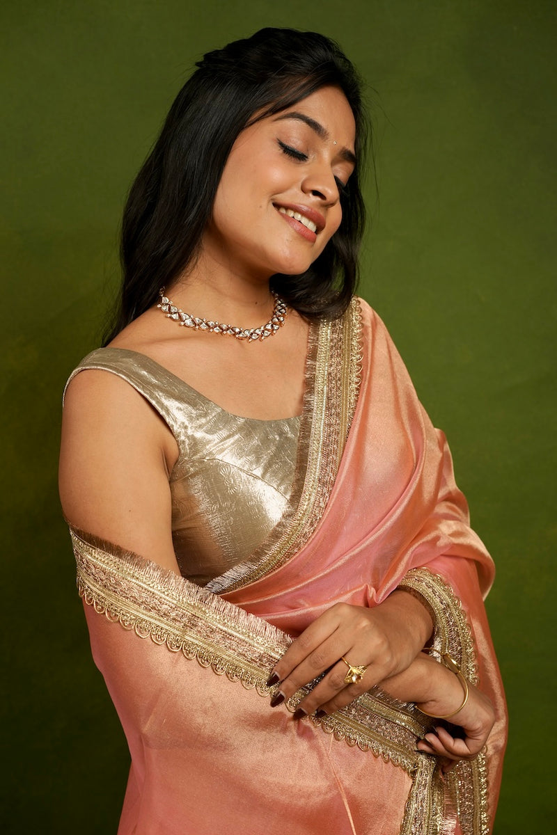 EXP - Alya - Tissue Silk Saree - Cavern Baby Pink + Silver Gotta