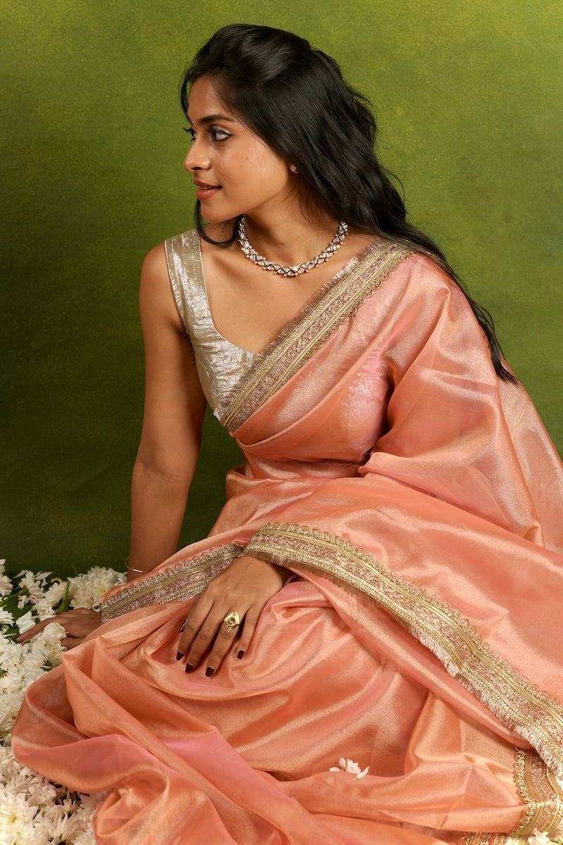 EXP - Alya - Tissue Silk Saree - Cavern Baby Pink + Silver Gotta