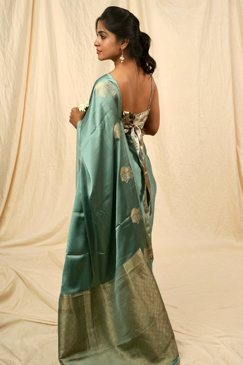 EXP - Yuri - Banarasi Satin Silk Saree - Glacier Blue + Silver Gotta