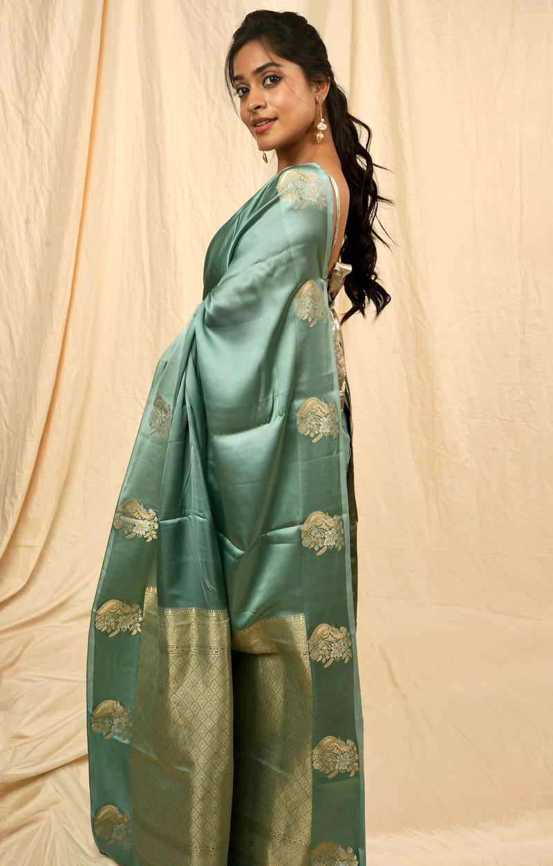 EXP - Yuri - Banarasi Satin Silk Saree - Glacier Blue + Silver Gotta