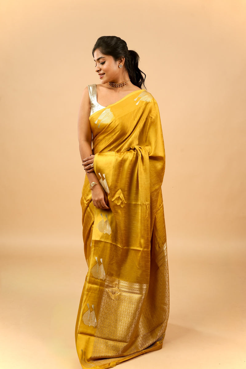EXP - Yuri - Banarasi Satin Silk Saree - Golden Yellow Dream + Silver Gotta