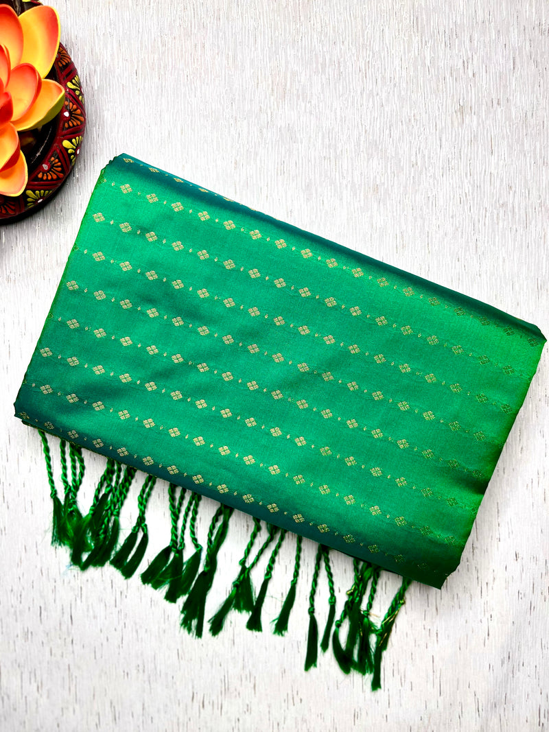 Soft Silk Saree  - Green Haze + Gold