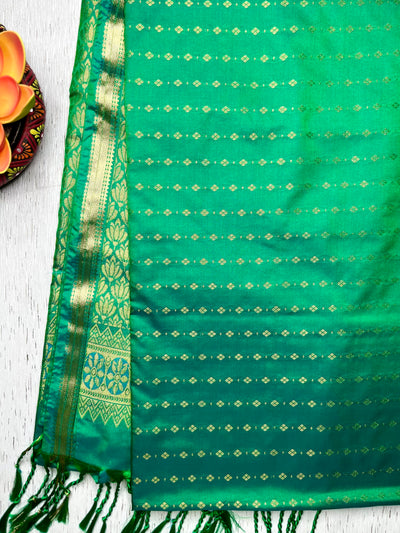 Soft Silk Saree  - Green Haze + Gold