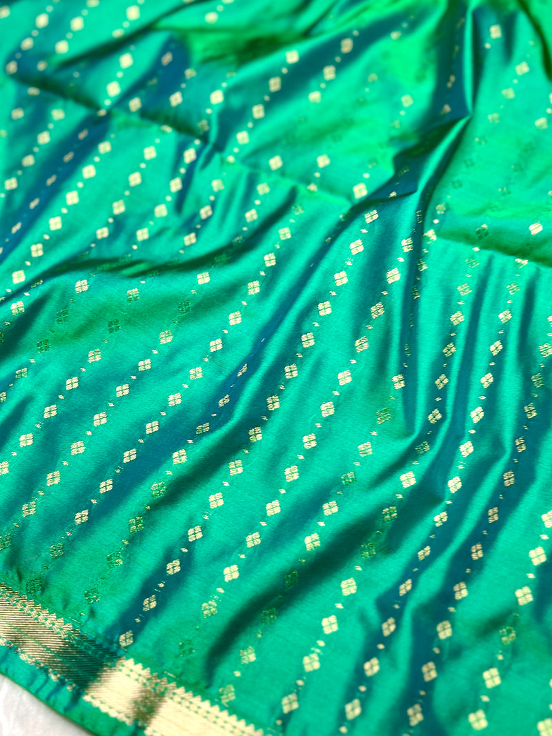 Soft Silk Saree  - Green Haze + Gold