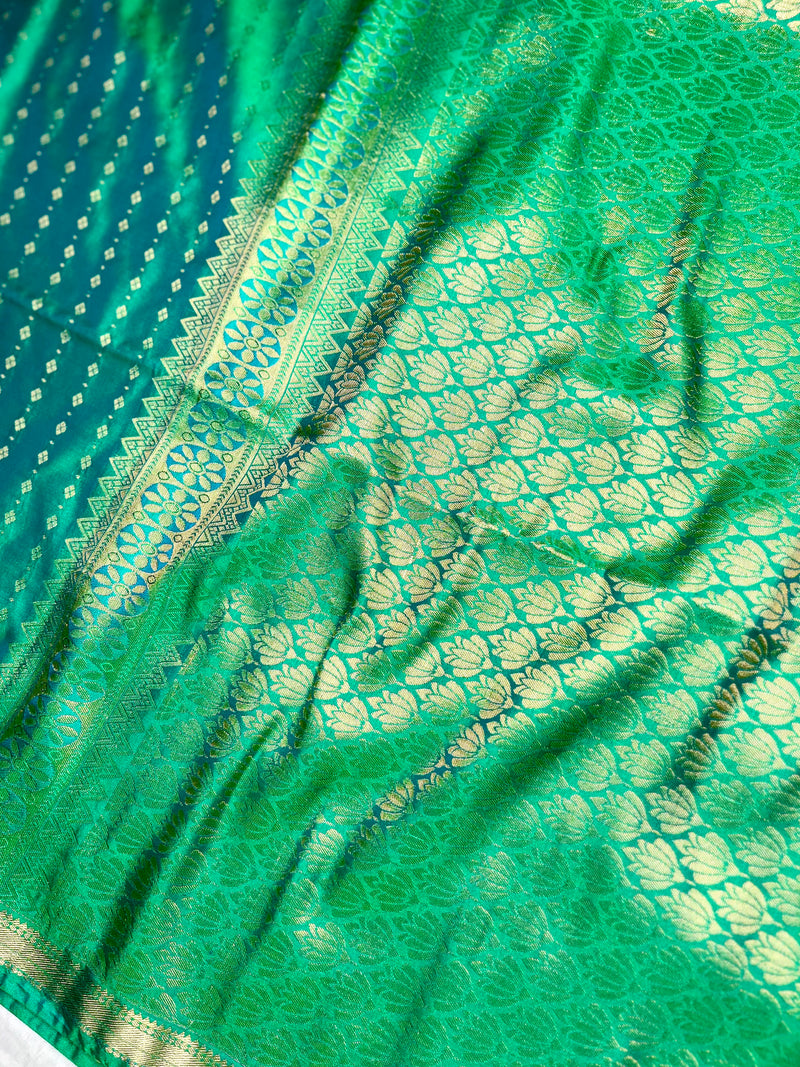 Soft Silk Saree  - Green Haze + Gold